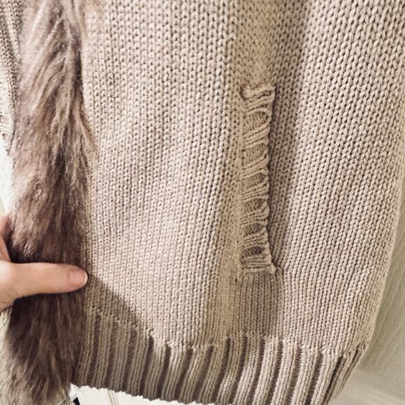 Rxb Beige Sweater Vest Open Cardigan Faux Fur Lined Boho Duster Longline Knit M - Picture 4 of 5